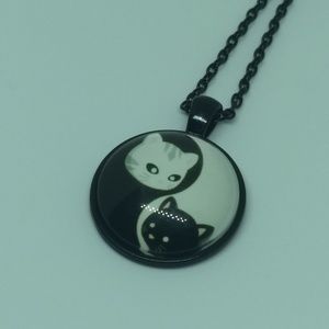 Jewelry - YIN-YANG CATS NECKLACE - Zen Kitty Cabochon Peace Jewelry - YIN-YANG CATS NECKLACE - Zen Kitty Cabochon Peace